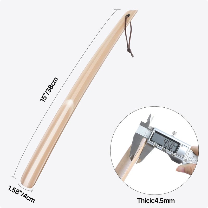 PCEEL Shoe Horn Long Handle Super Strong Plastic/Genuine Wood with Lanyard,Shoehorn Fit for Men,Women,Seniors,Kids - Image 2
